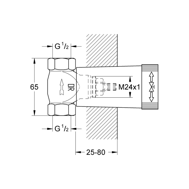 Indbygningsventil 1/2" til ventiloverdel