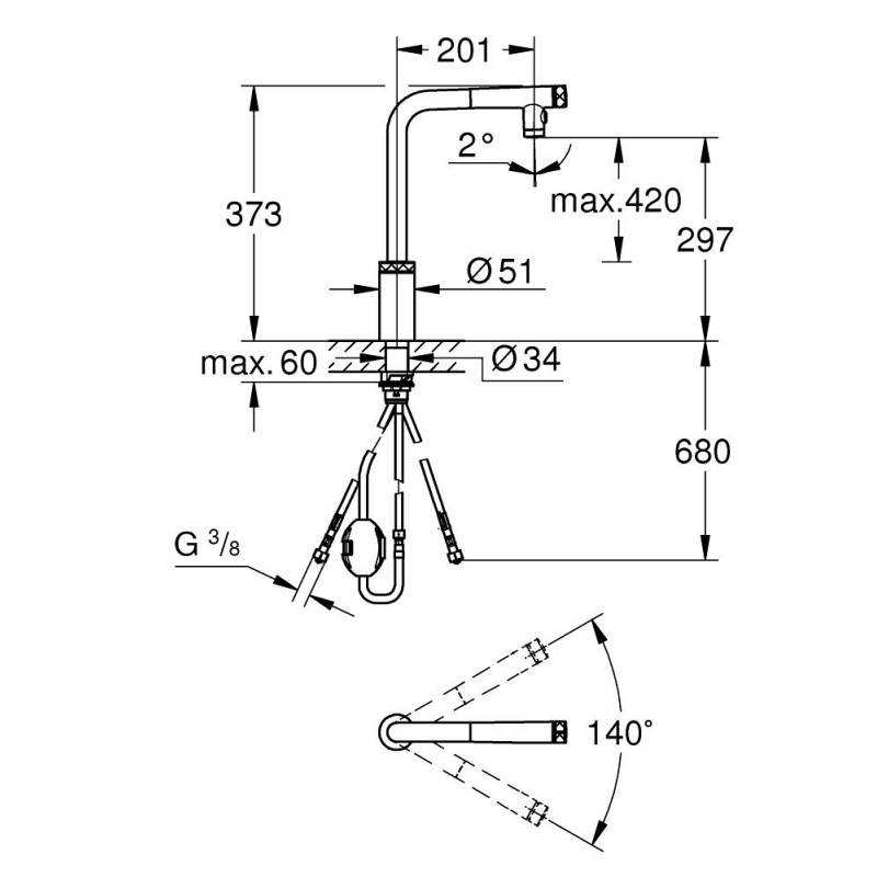 Vento SmartCtrl Køkken L-Tud Dual Spray